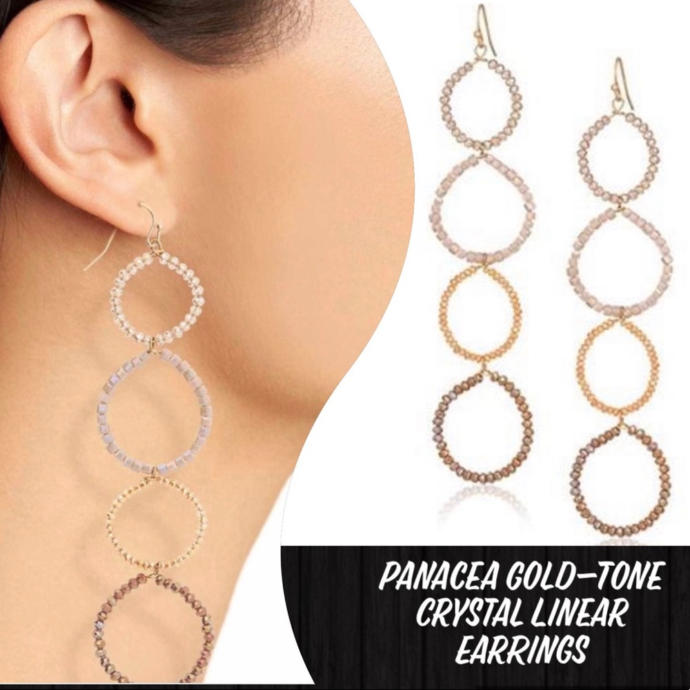 PANACEA GOLD TONES CRYSTAL LINEAR EARRINGS - Picture 5 of 8